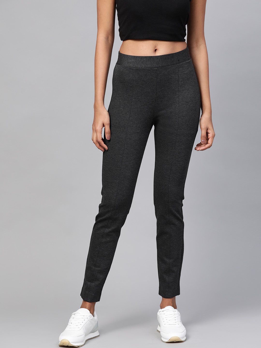 

Marks & Spencer Women Charcoal Grey Skinny Fit Solid Cropped Treggings