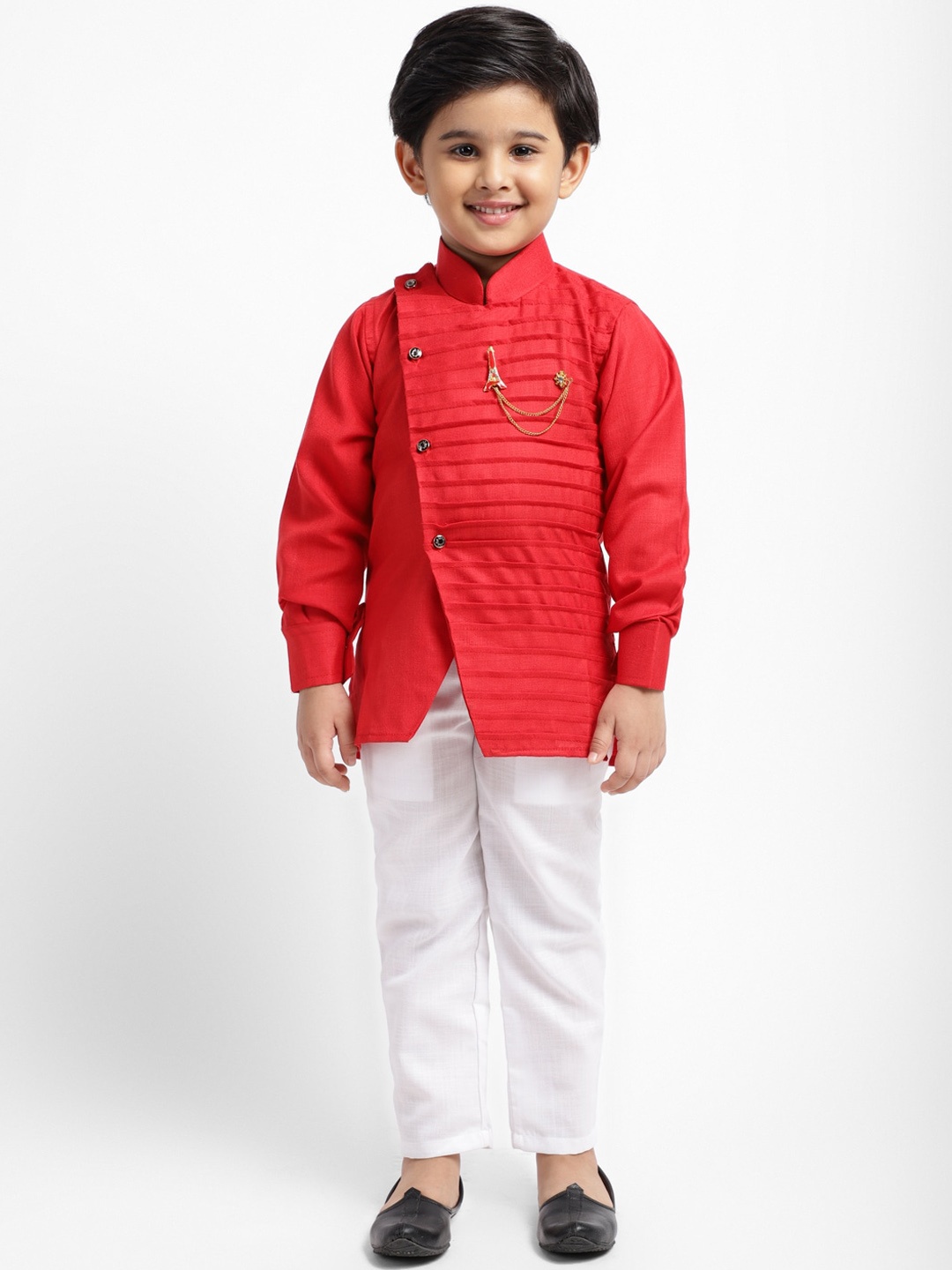 

ahhaaaa Boys Red & White Solid Kurta with Pyjamas