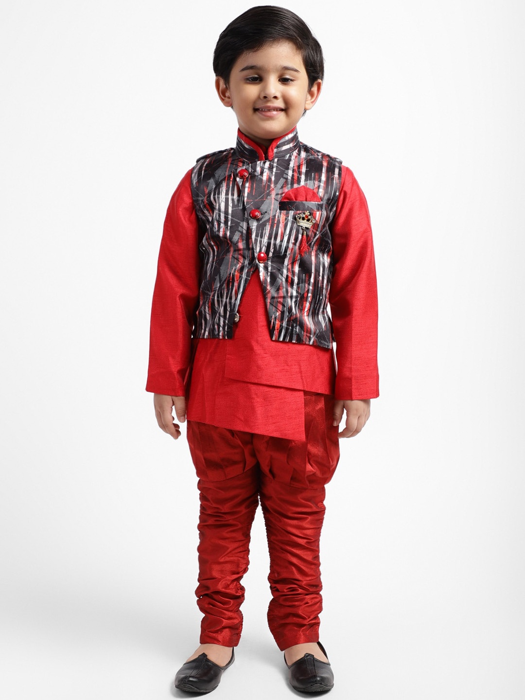 

ahhaaaa Boys Red Solid Kurta with Pyjamas