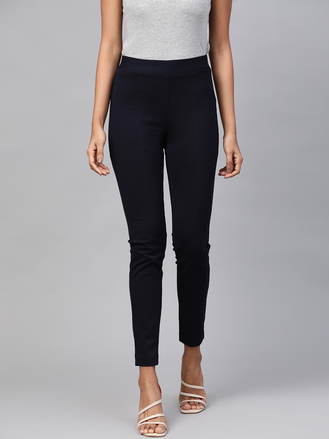 

Marks & Spencer Women Navy Blue Skinny Fit Solid Cropped Treggings