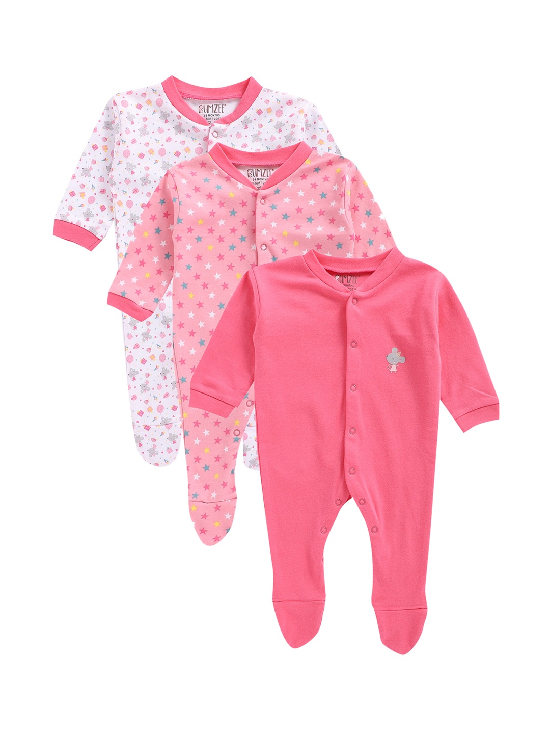 

BUMZEE Infants Set Of 3 Sleepsuits, Pink