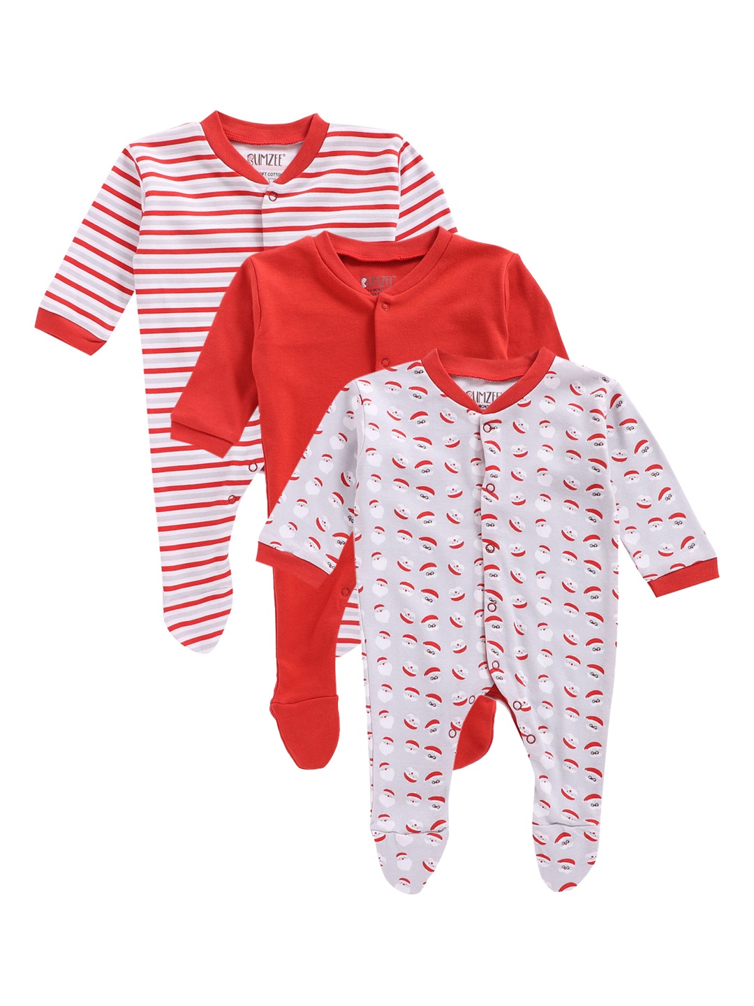 

BUMZEE Infants Set Of 3 Sleepsuits, Red