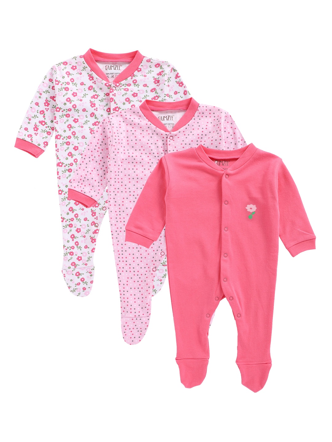 

BUMZEE Infants Set Of 3 Sleepsuits, Pink