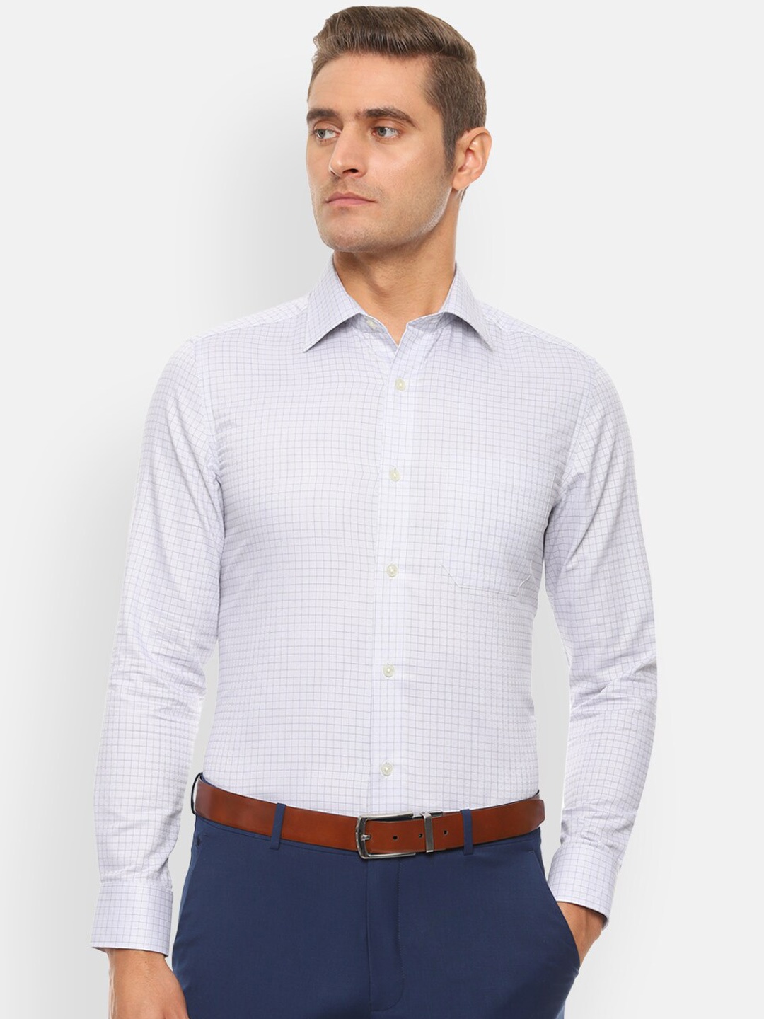 

Louis Philippe Men Grey Regular Fit Checked Formal Shirt