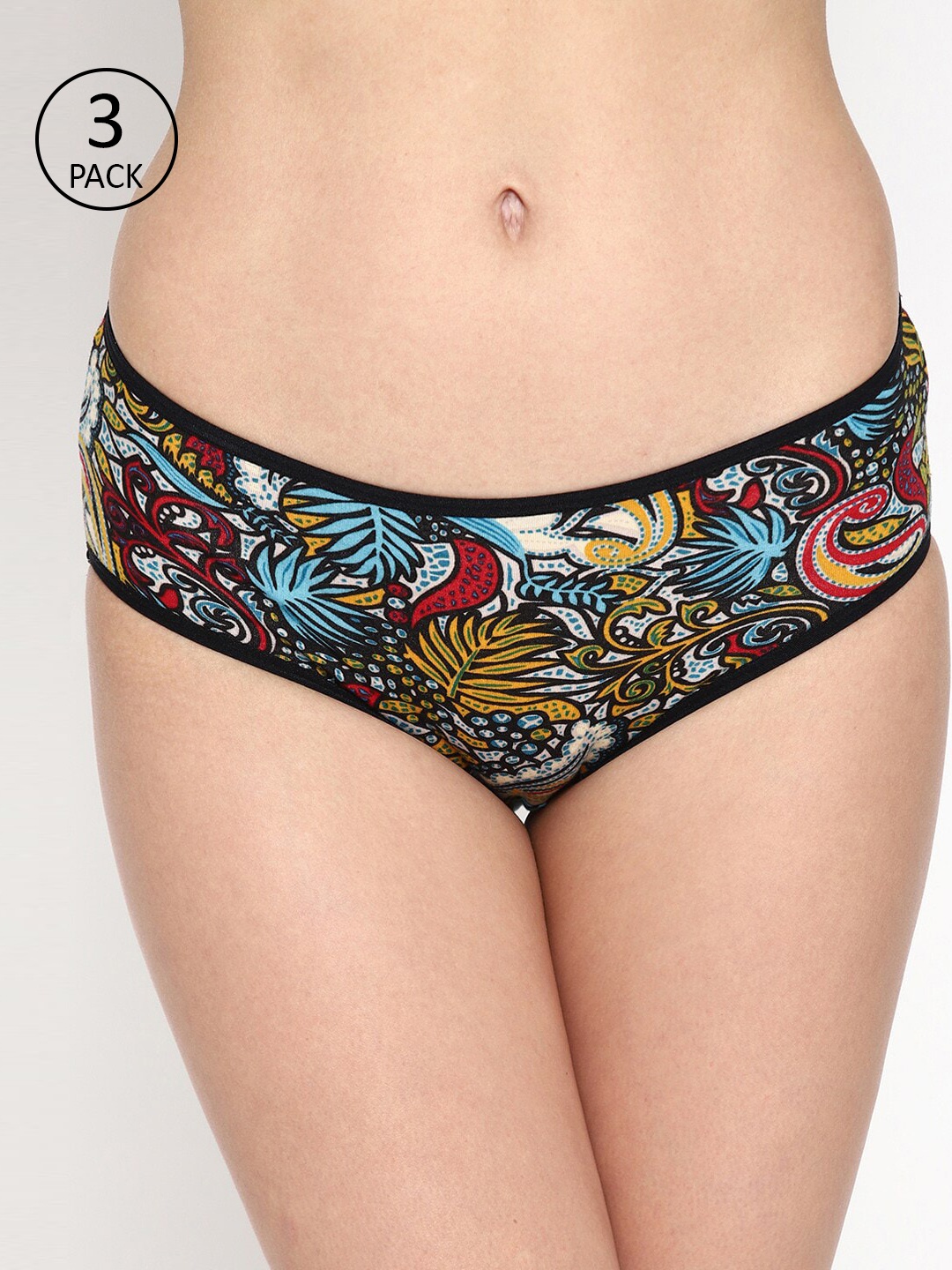 

Skidlers Women Pack Of 3 Black & Blue Printed Hipster Briefs SKD-BRIEF-55-55-55, Multi