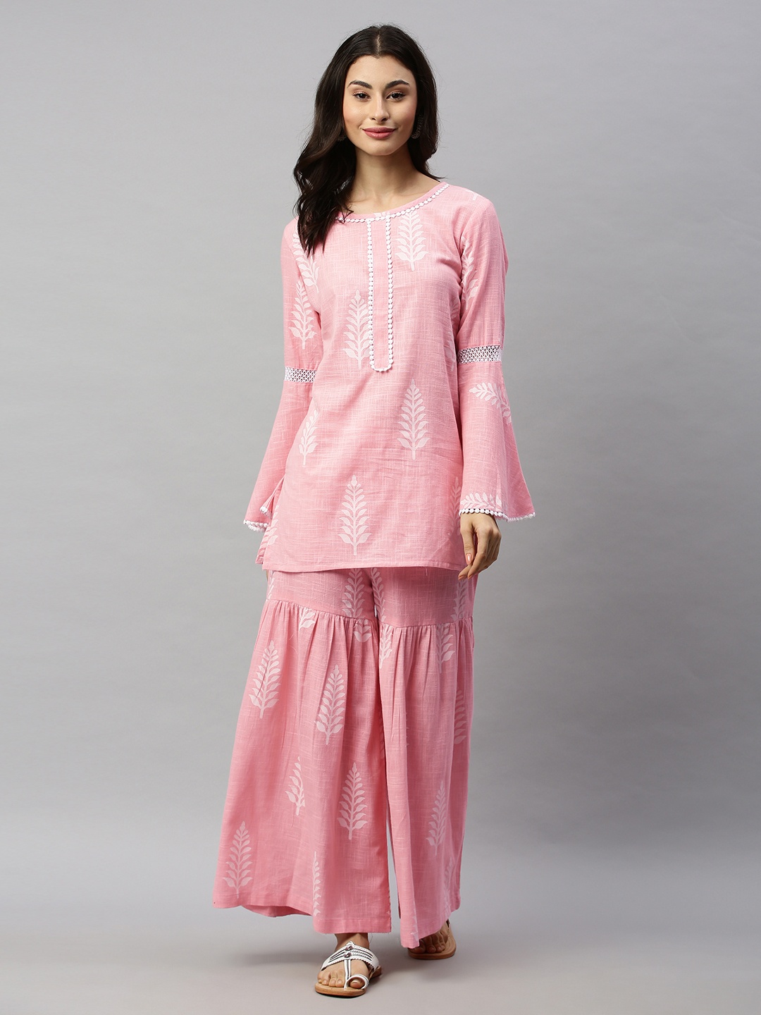 

Aprique FAB Women Pink & White Printed Kurta with Sharara