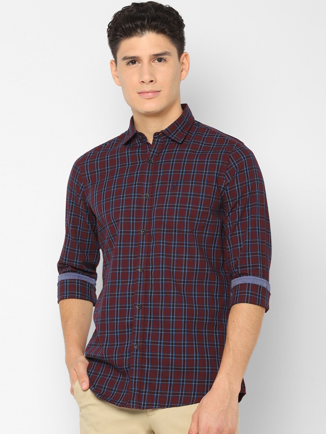 

Allen Solly Sport Men Maroon Blue Regular Fit Checked Casual Shirt