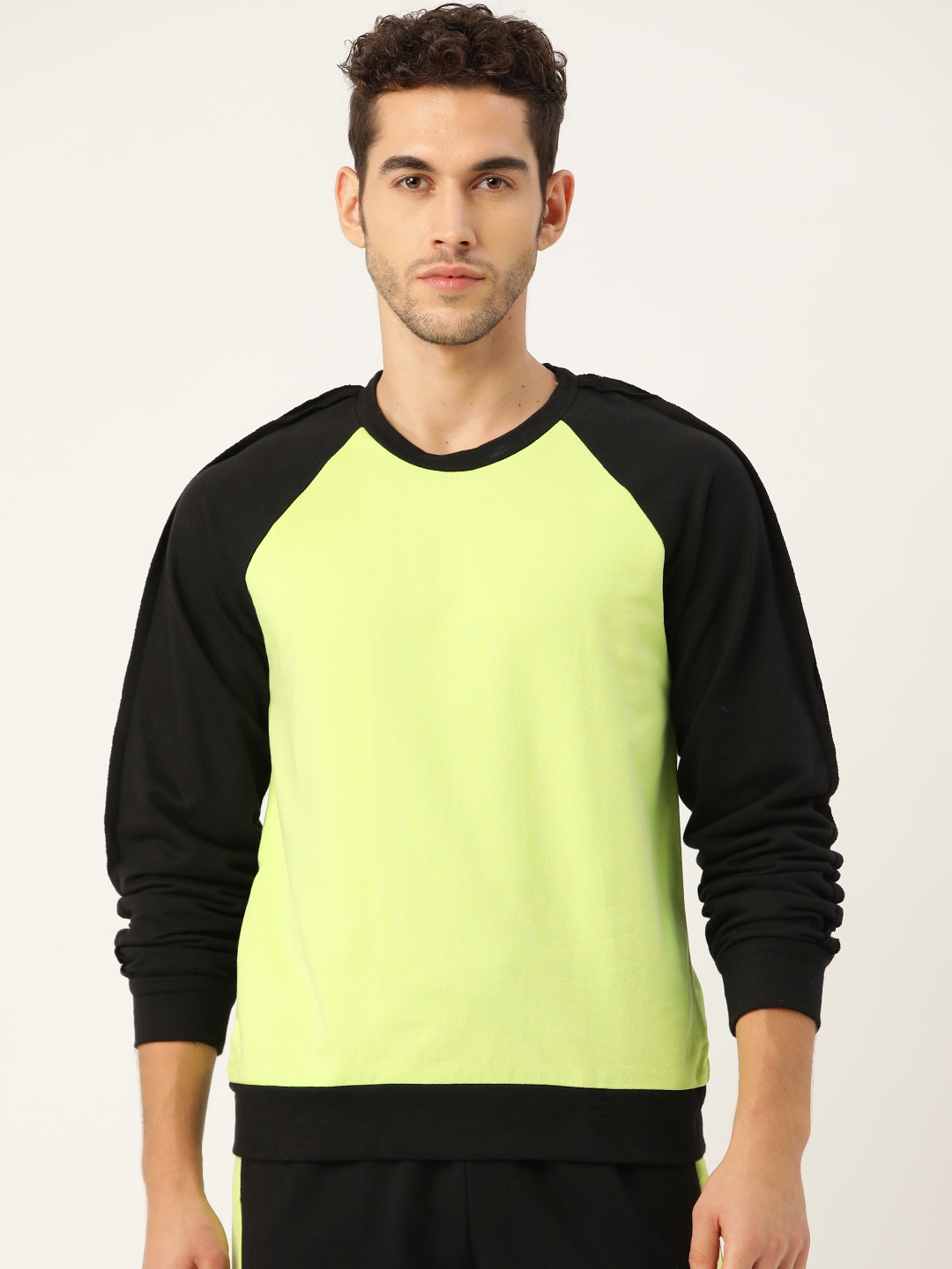 Besiva Men Fluorescent Green & Black Solid Sweatshirt