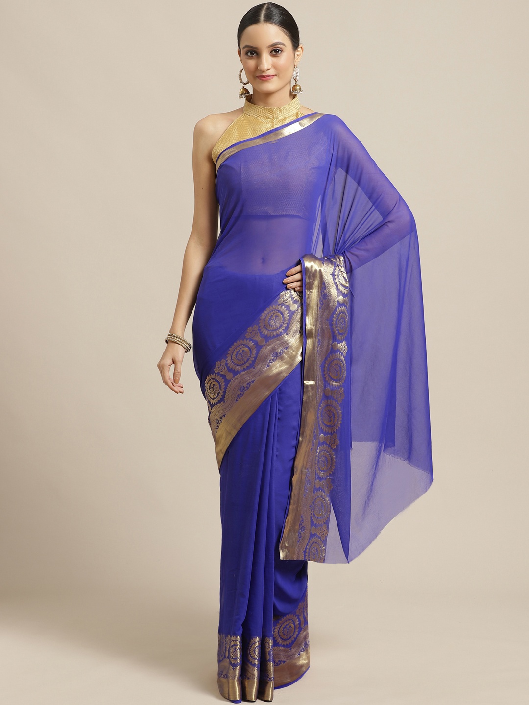 

Saree mall Blue Solid Saree