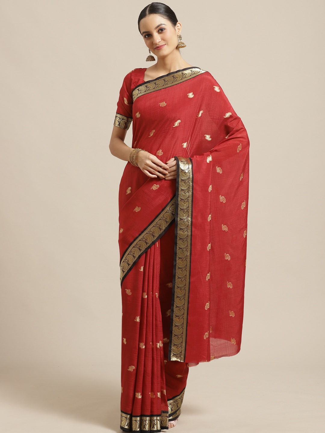 

Saree mall Red & Golden Woven Design Saree
