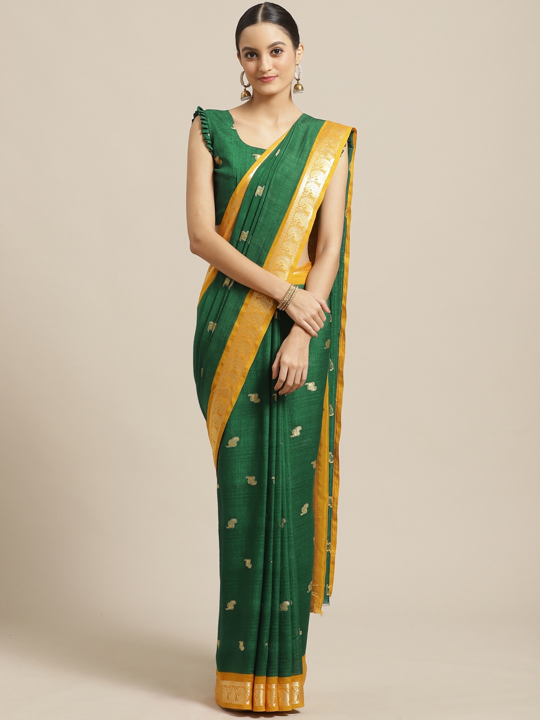 

Saree mall Green & Golden Woven Design Saree