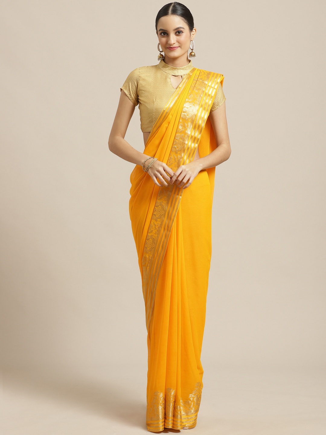 

Saree mall Yellow & Golden Solid Saree