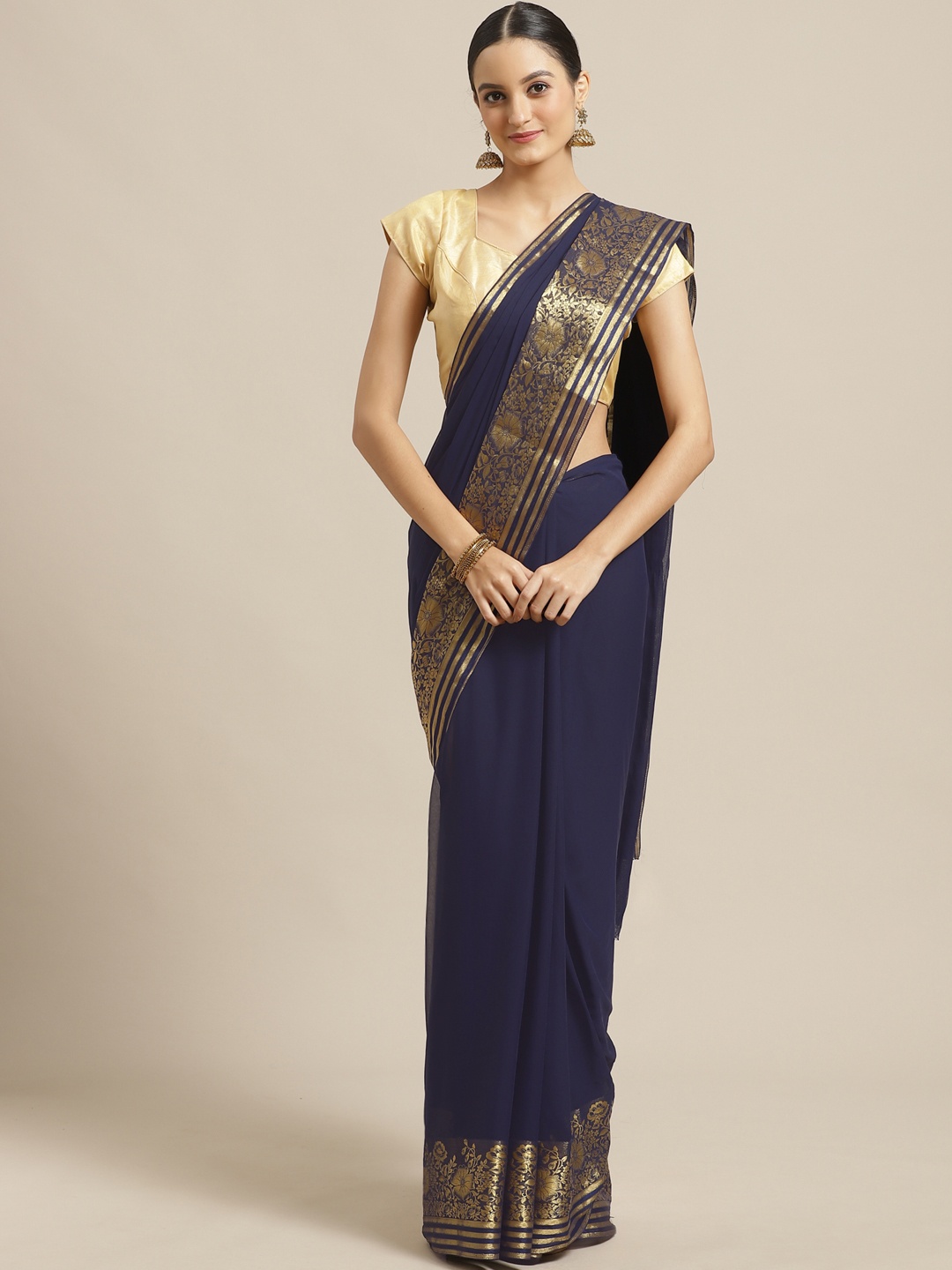 

Saree mall Navy Blue Solid Saree