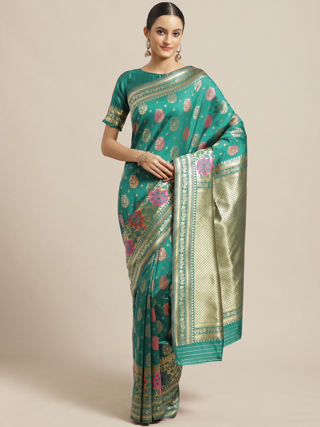 

Saree mall Green & Golden Woven Design Banarasi Saree