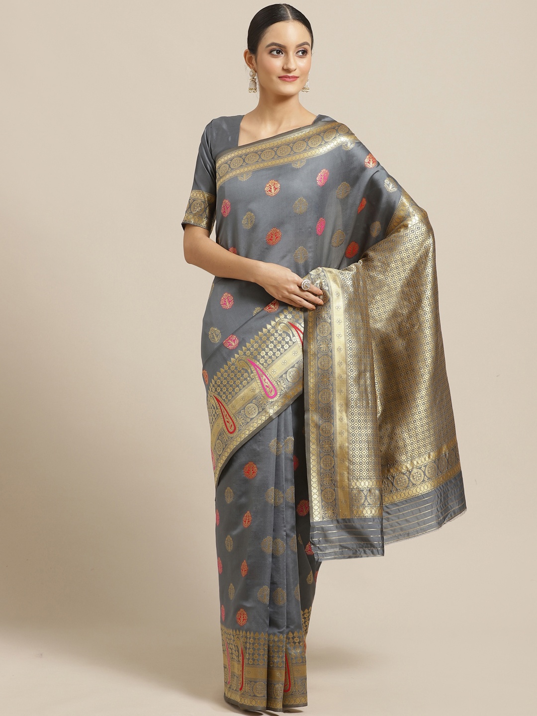 

Saree mall Grey & Golden Woven Design Banarasi Saree