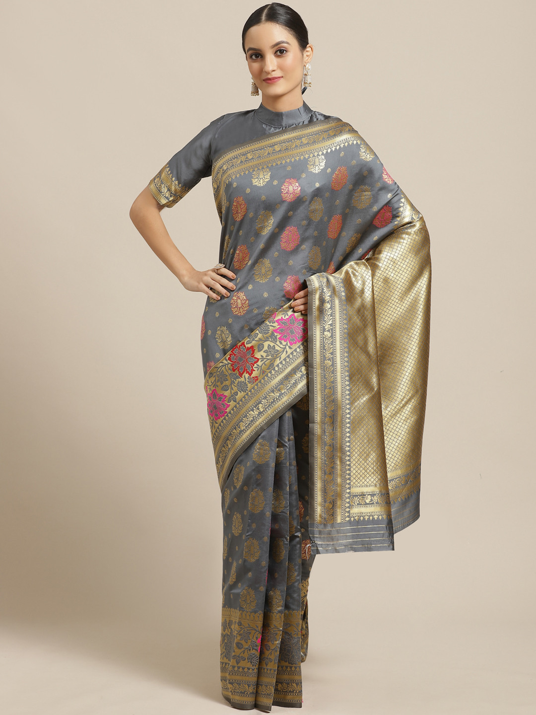 

Saree mall Grey & Golden Woven Design Banarasi Saree