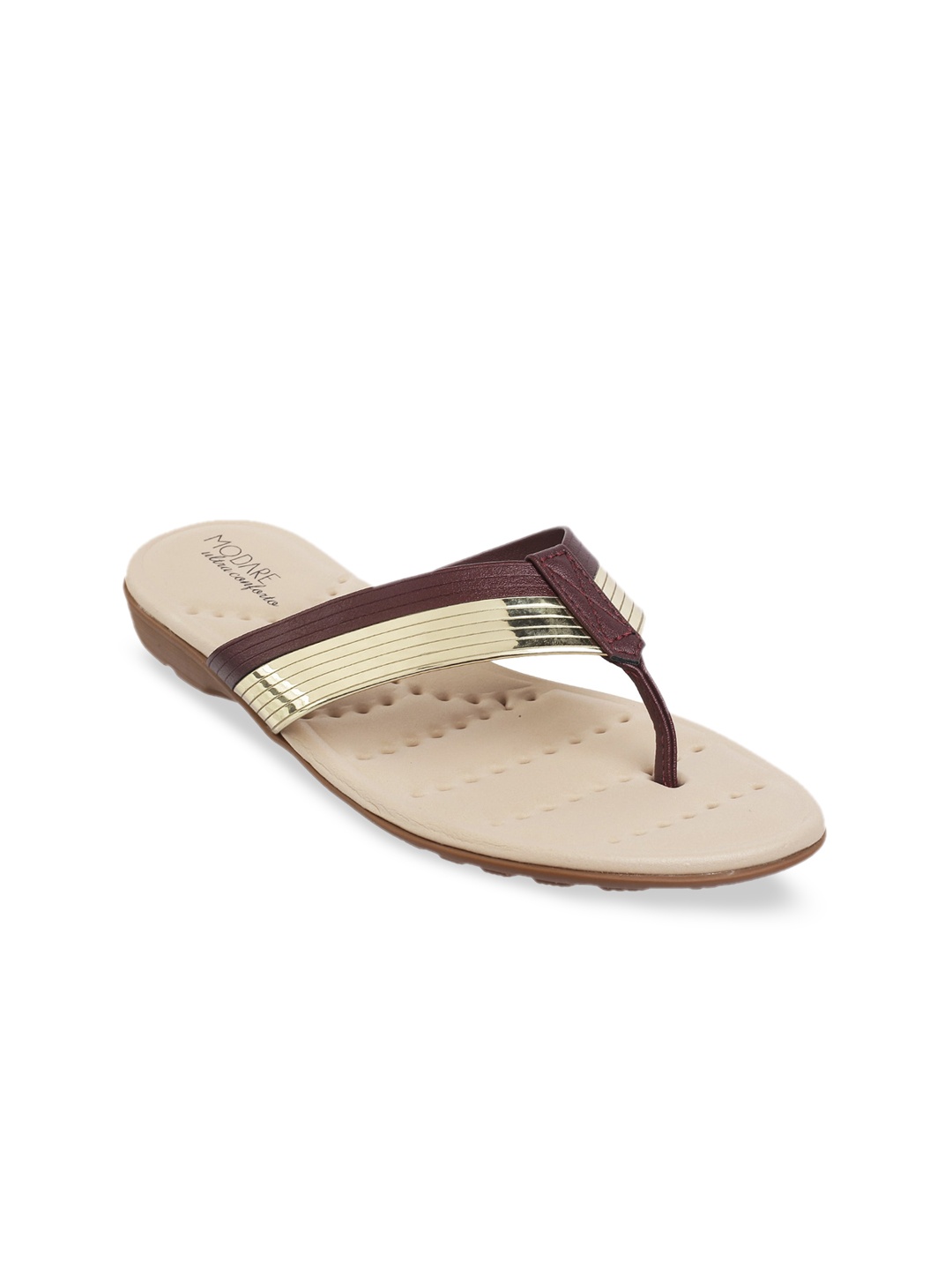 

MODARE Women Maroon & Gold Colourblocked Open Toe Flats