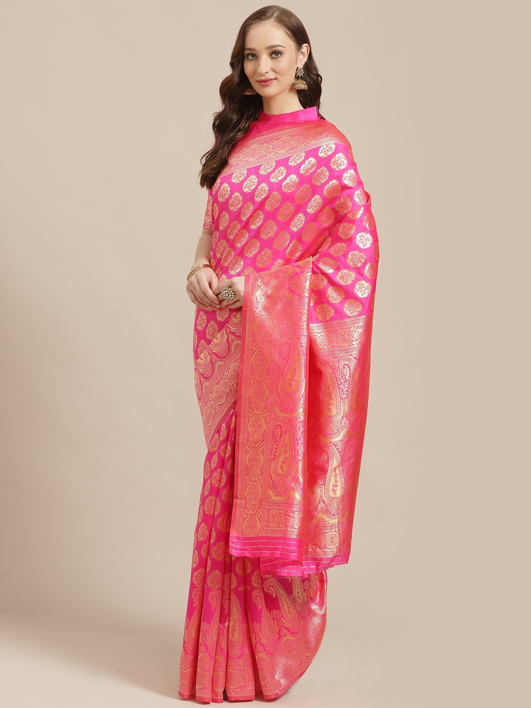 

Saree mall Pink & Golden Woven Design Banarasi Saree