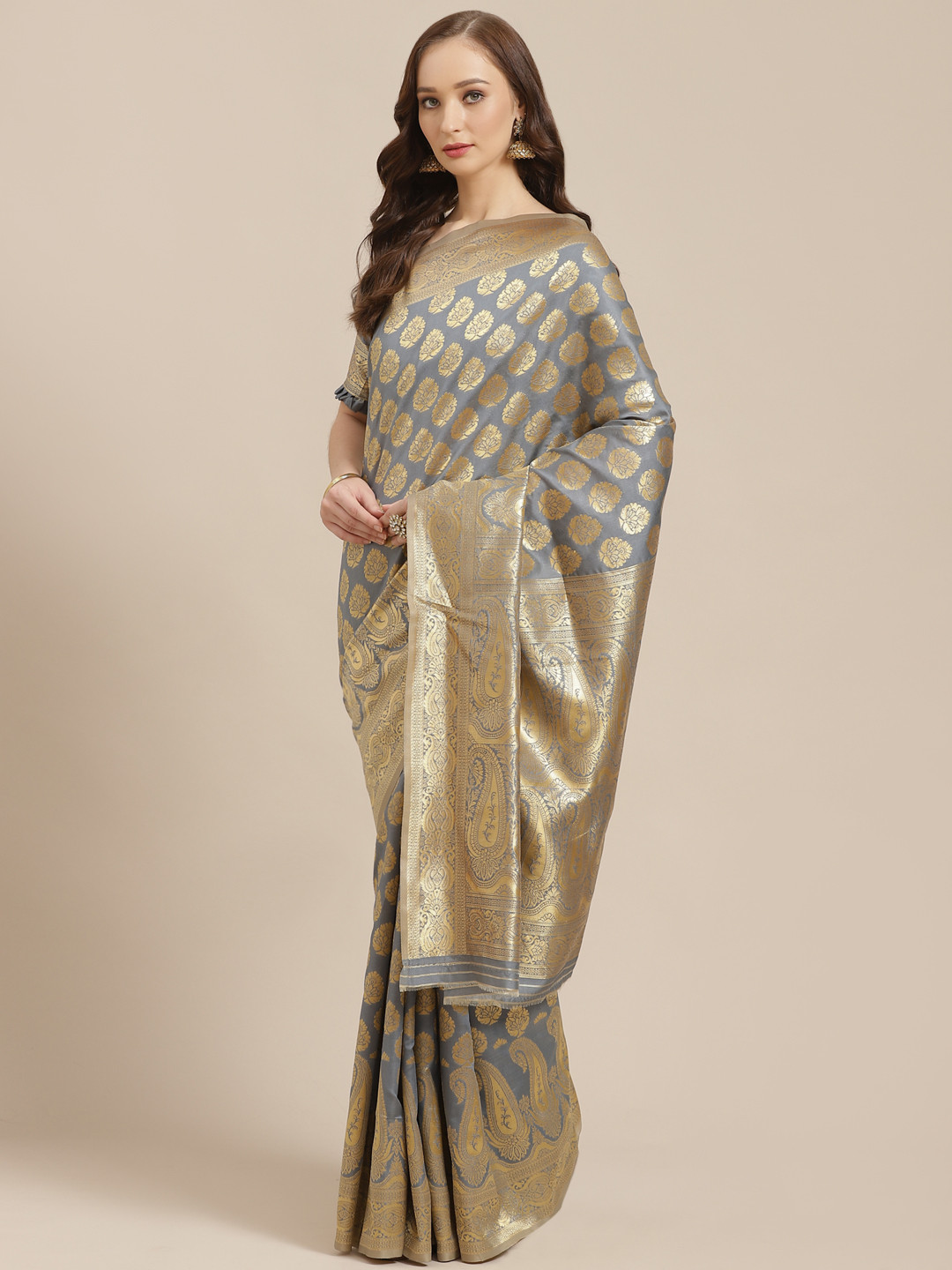 

Saree mall Grey & Golden Woven Design Banarasi Saree