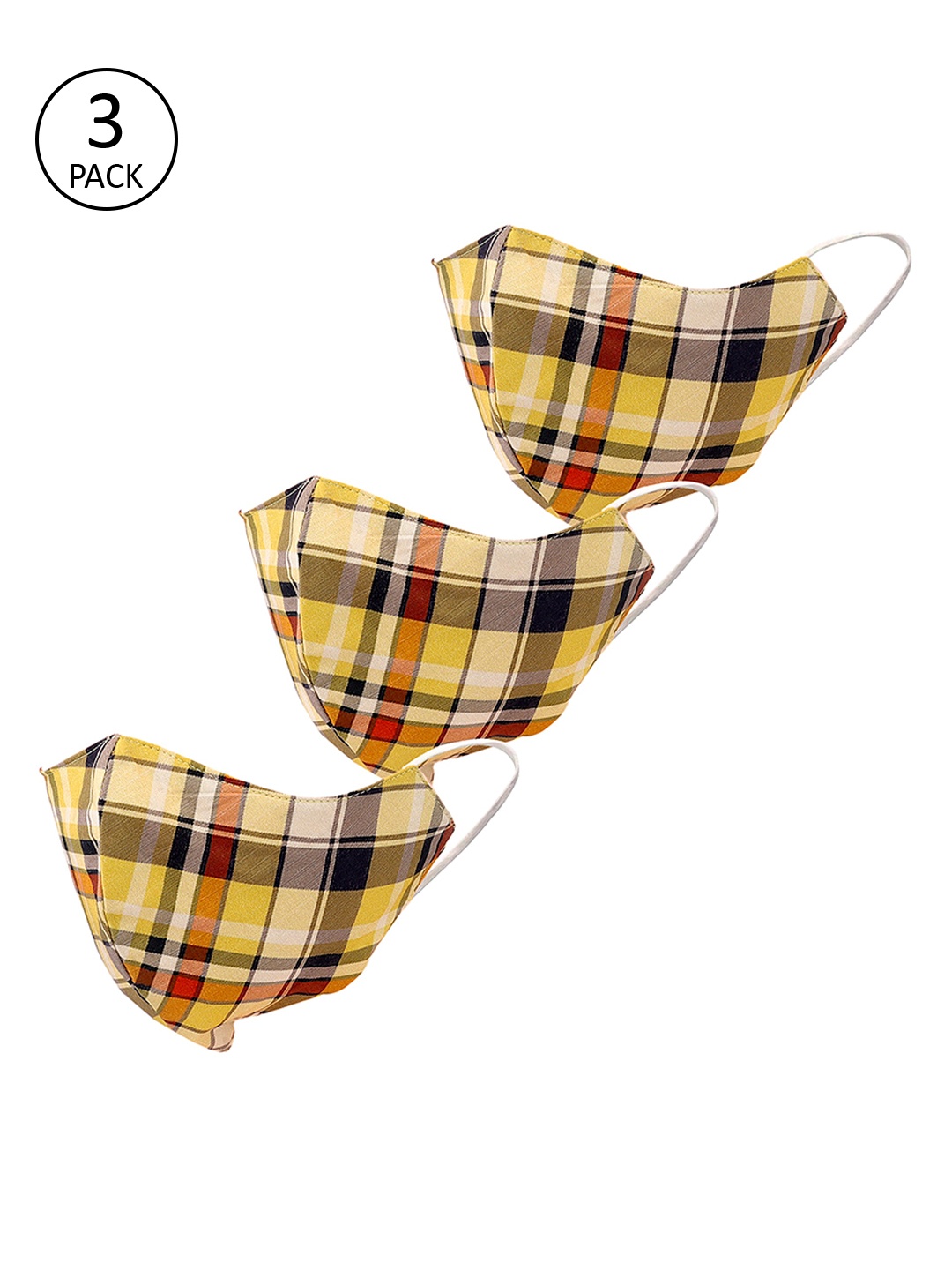 

LEGAL BRIBE Unisex 3-Pcs Yellow 3-Ply Printed Antimicrobial Cotton Masks