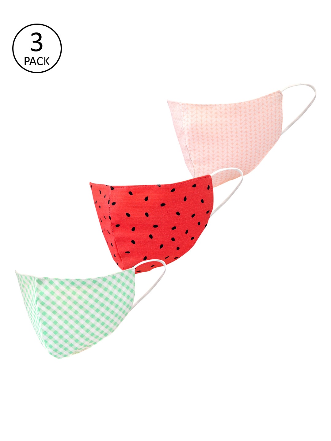 

LEGAL BRIBE Women 3 Pcs 3-Ply Printed Cotton Reusable Protective Masks, Multi
