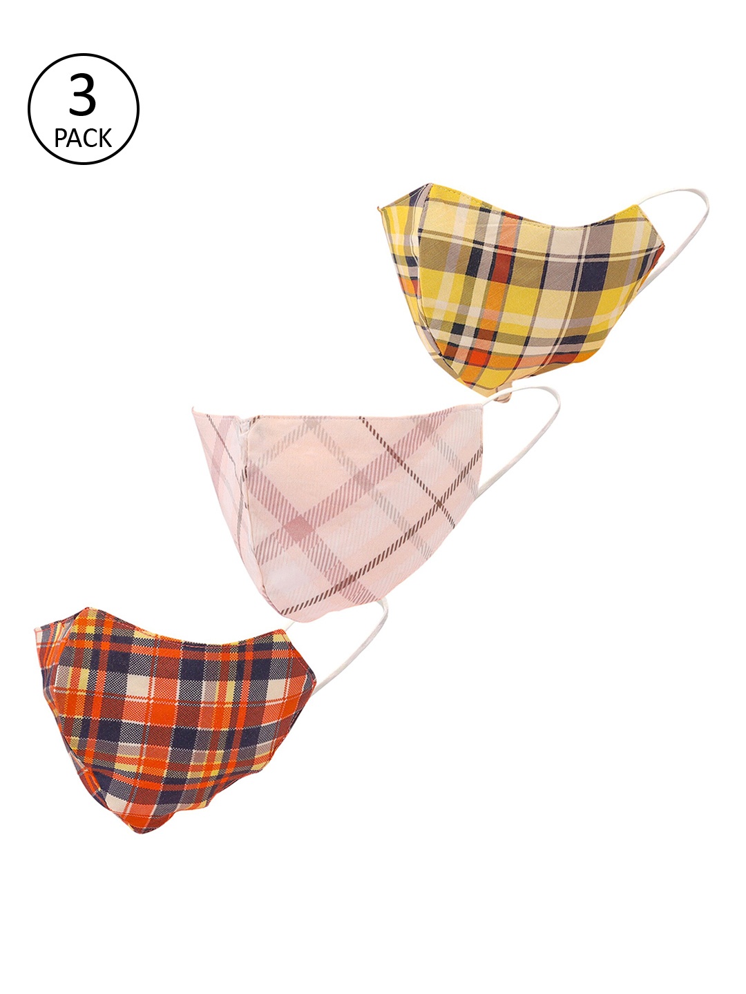 

LEGAL BRIBE Adults Pack Of 3 Checked 3-Ply Reusable Cloth Masks, Pink