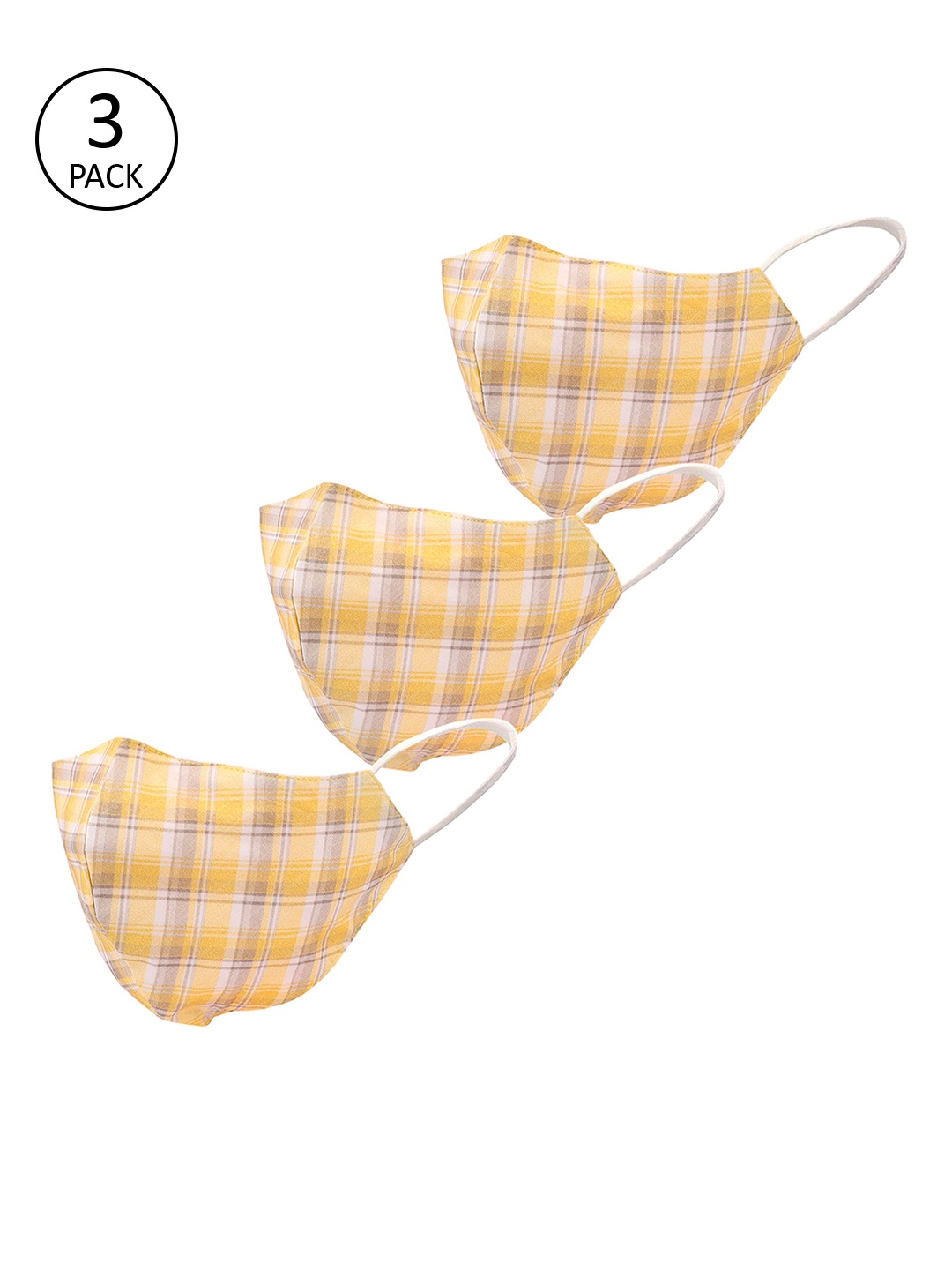 

LEGAL BRIBE Unisex Pack of 3 Pcs Yellow Checked Reusable 3-Ply Protective Outdoor Masks