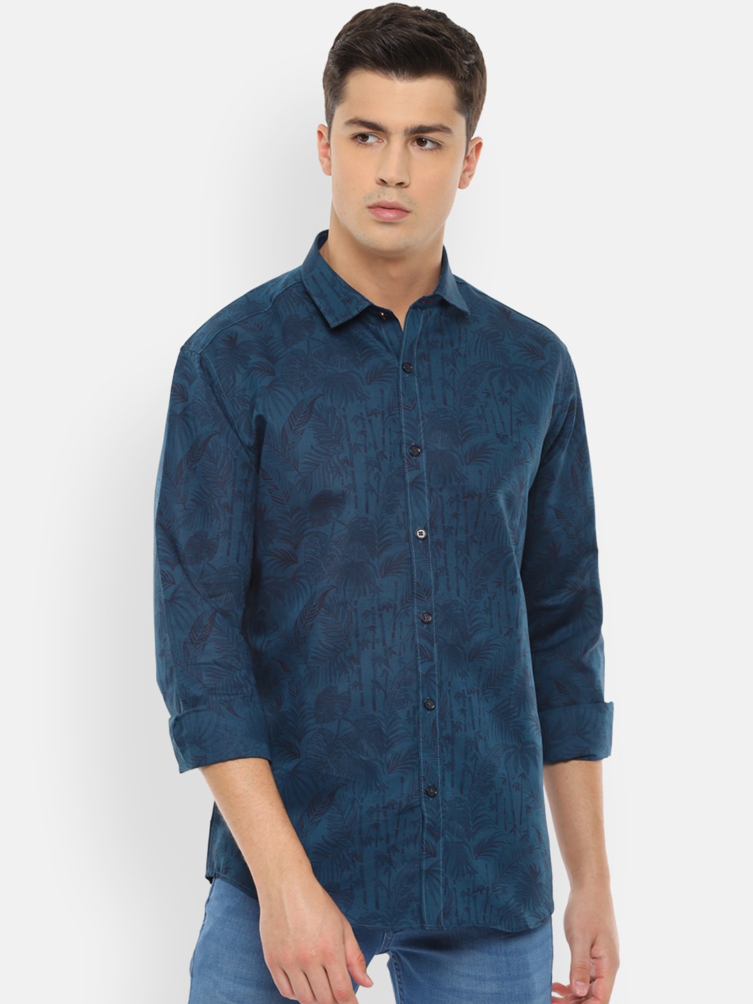

V Dot Men Blue Slim Fit Printed Casual Shirt
