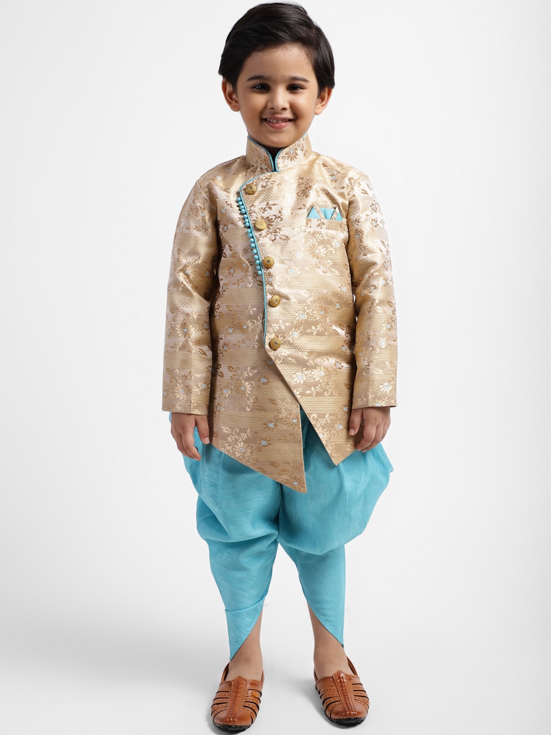 

ahhaaaa Baby Boys Turquoise Blue & Beige Sherwani Set