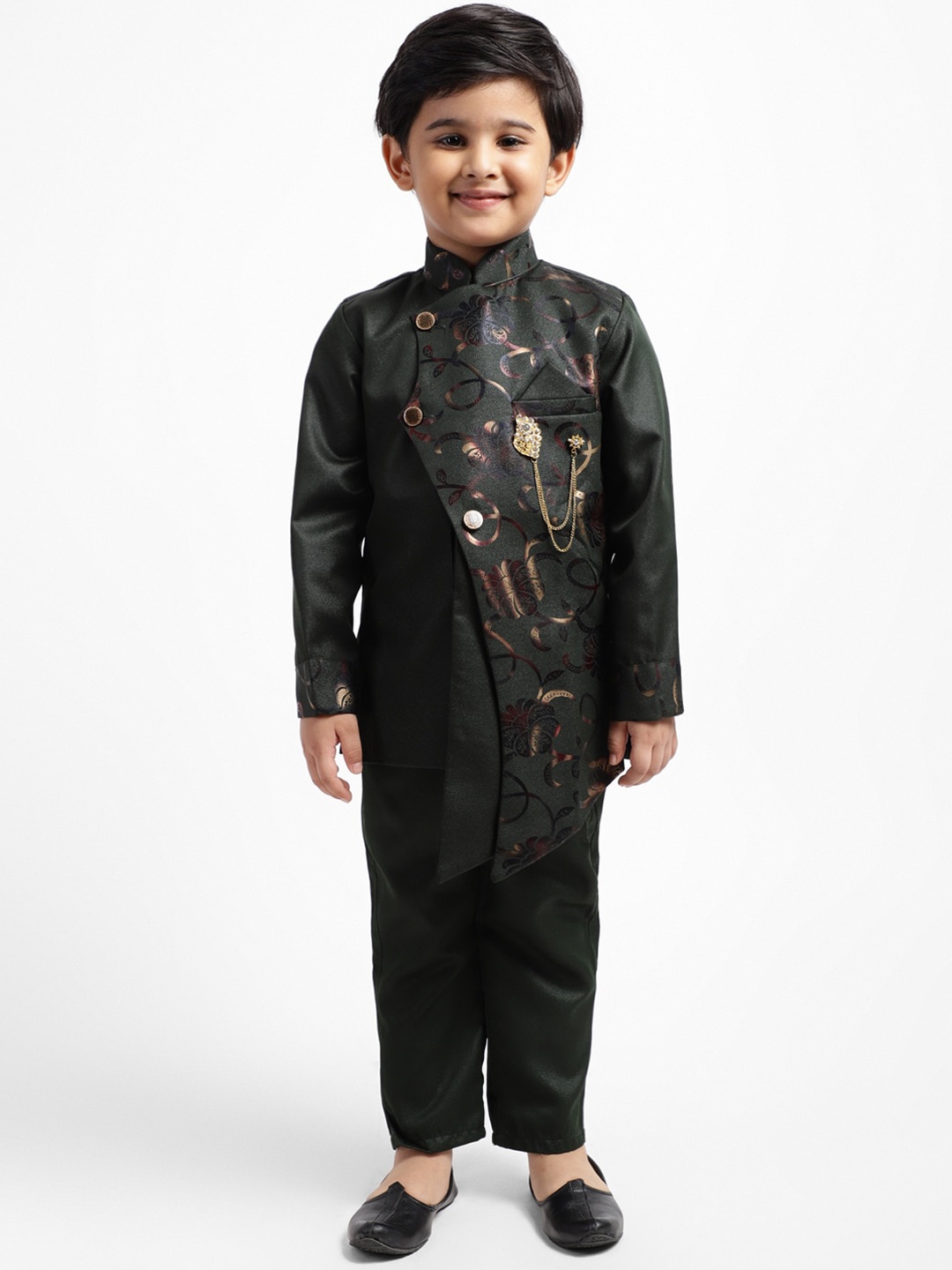 

ahhaaaa Baby Boys Green Sherwani Set