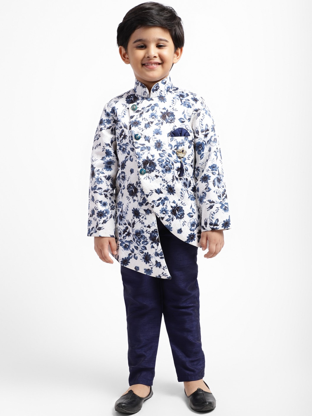

ahhaaaa Baby Boys Blue & White Sherwani Set