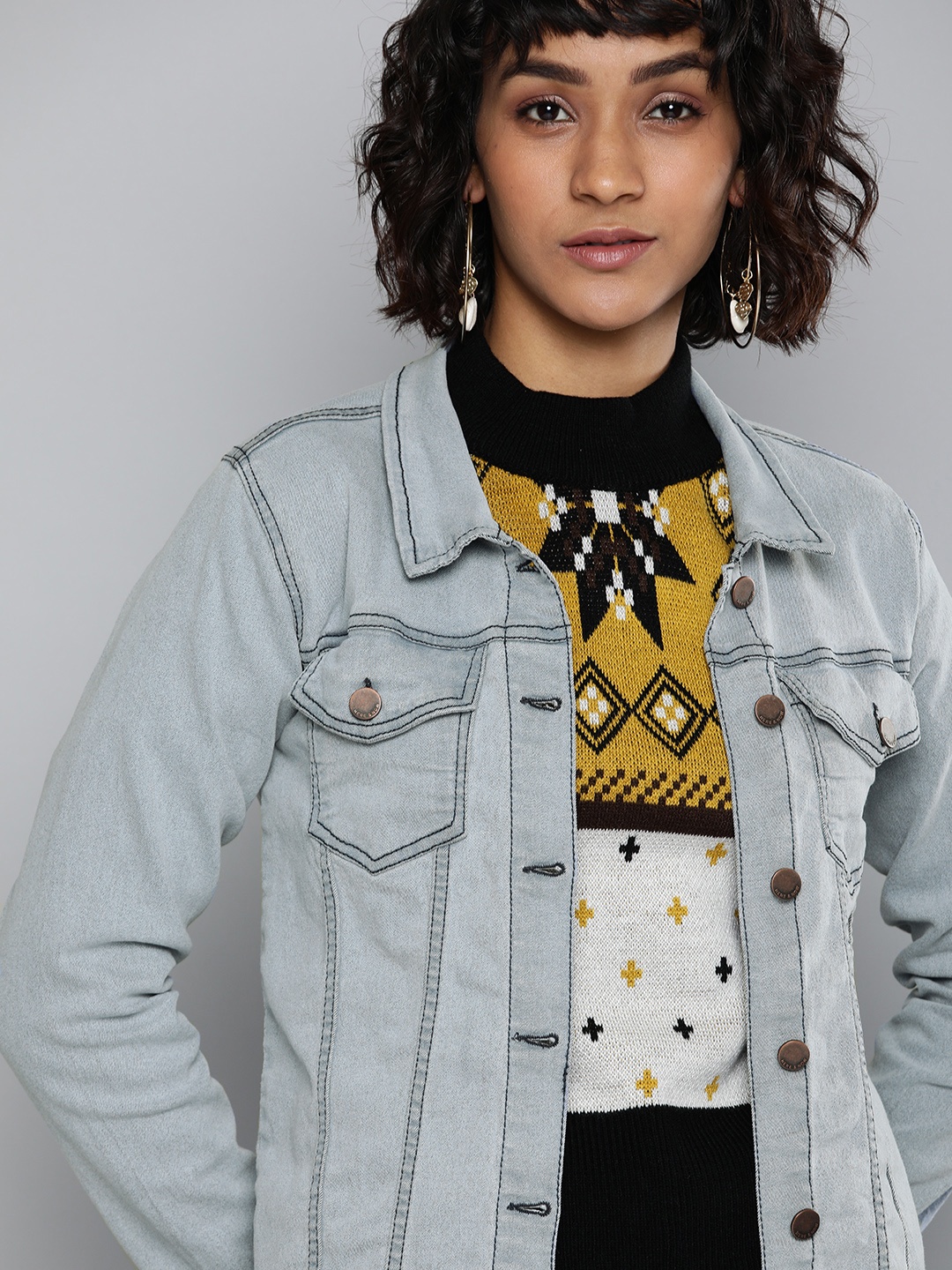 

HERE&NOW Women Blue Solid Denim Jacket
