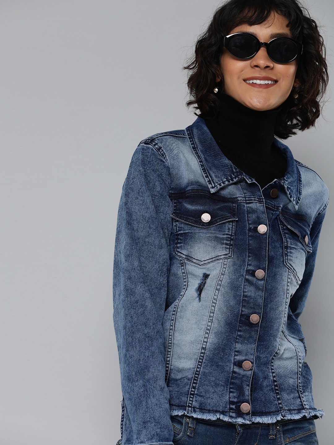 

HERE&NOW Women Blue Washed Denim Jacket