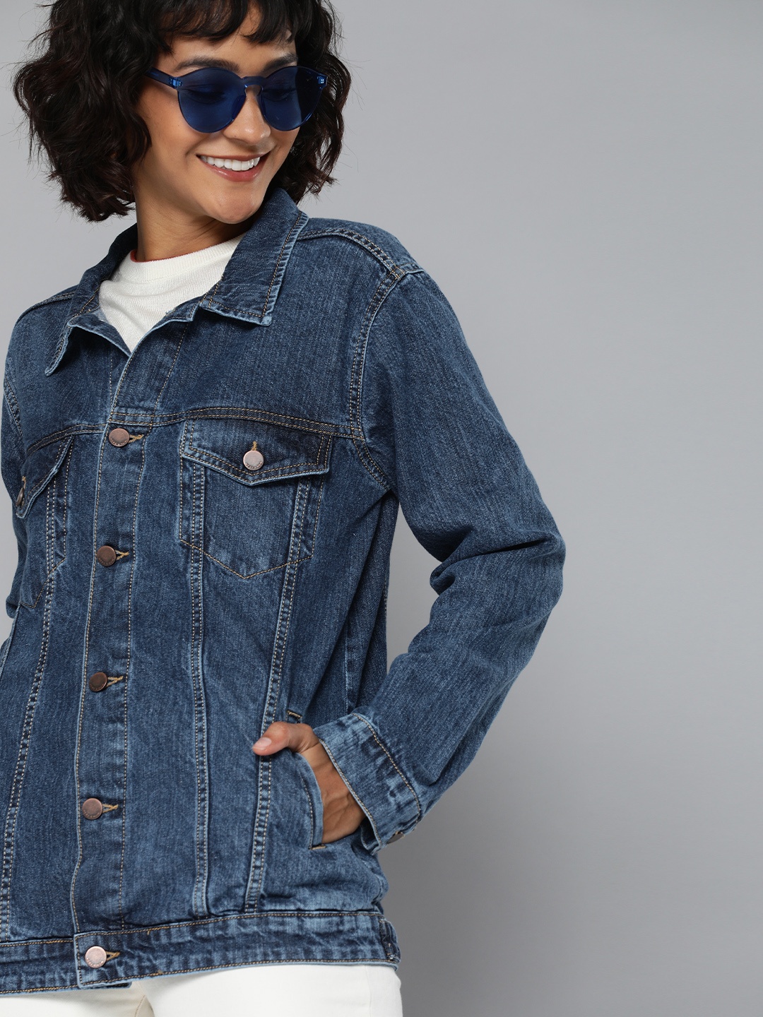 

HERE&NOW Women Blue Washed Denim Jacket