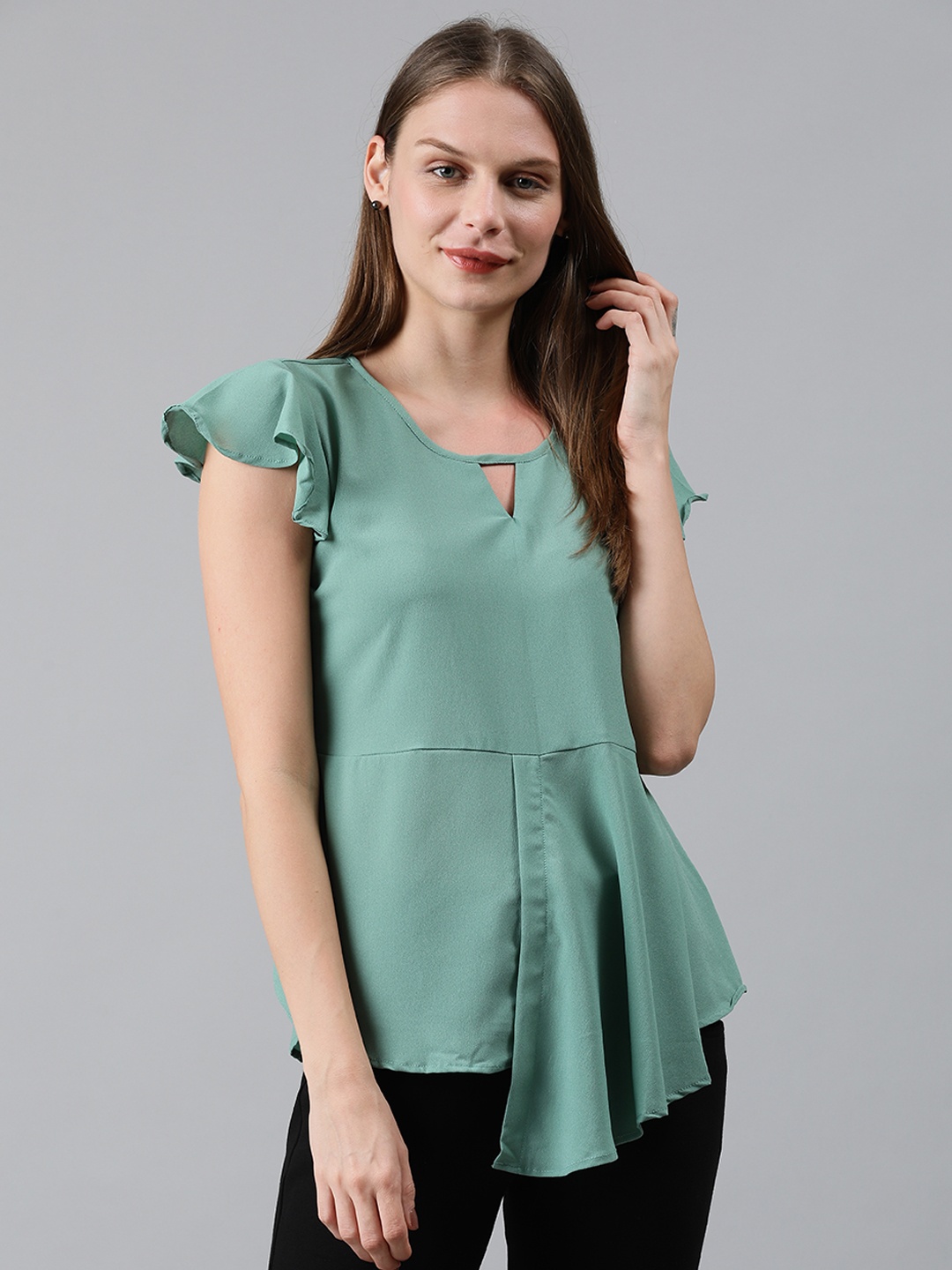 

MIMOSA Women Sea Green Solid A-Line Layered Top