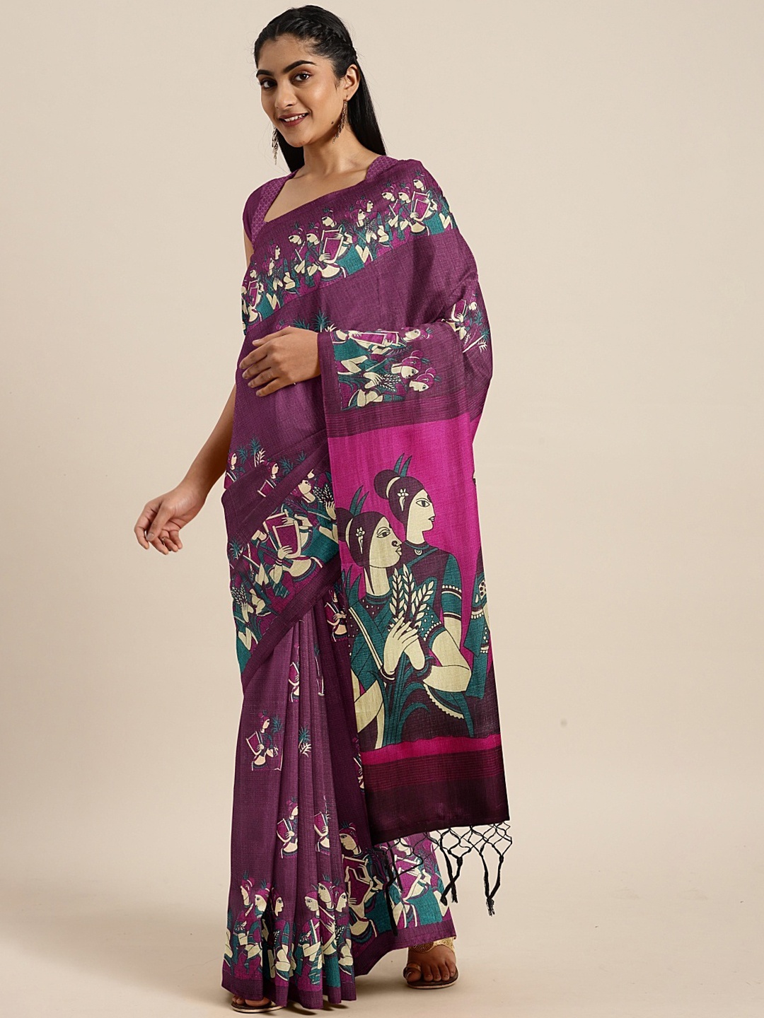 

KALINI Purple Art Silk Printed Khadi Saree