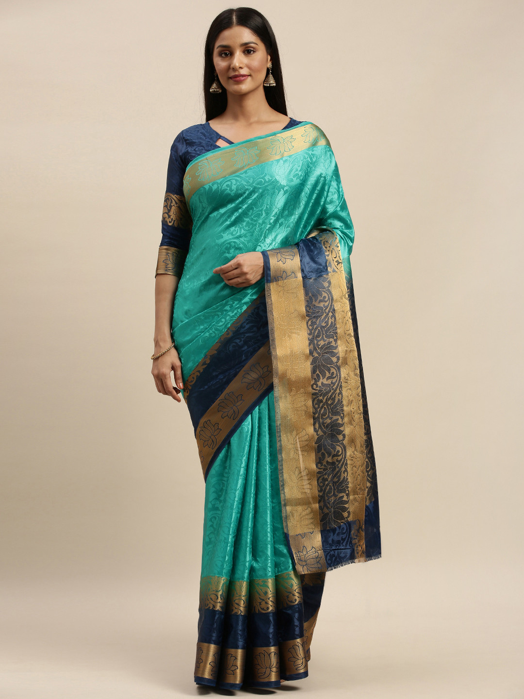 

Mitera Turquoise Blue & Golden Brasso Woven Design Saree