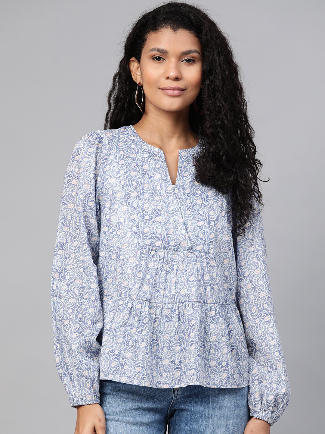 

Marks & Spencer Women Blue Printed A-Line Pure Cotton Top