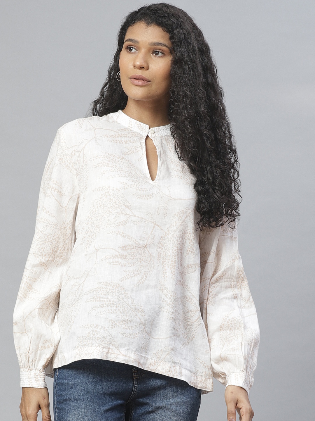

Marks & Spencer Women Off-White & Beige Printed Top