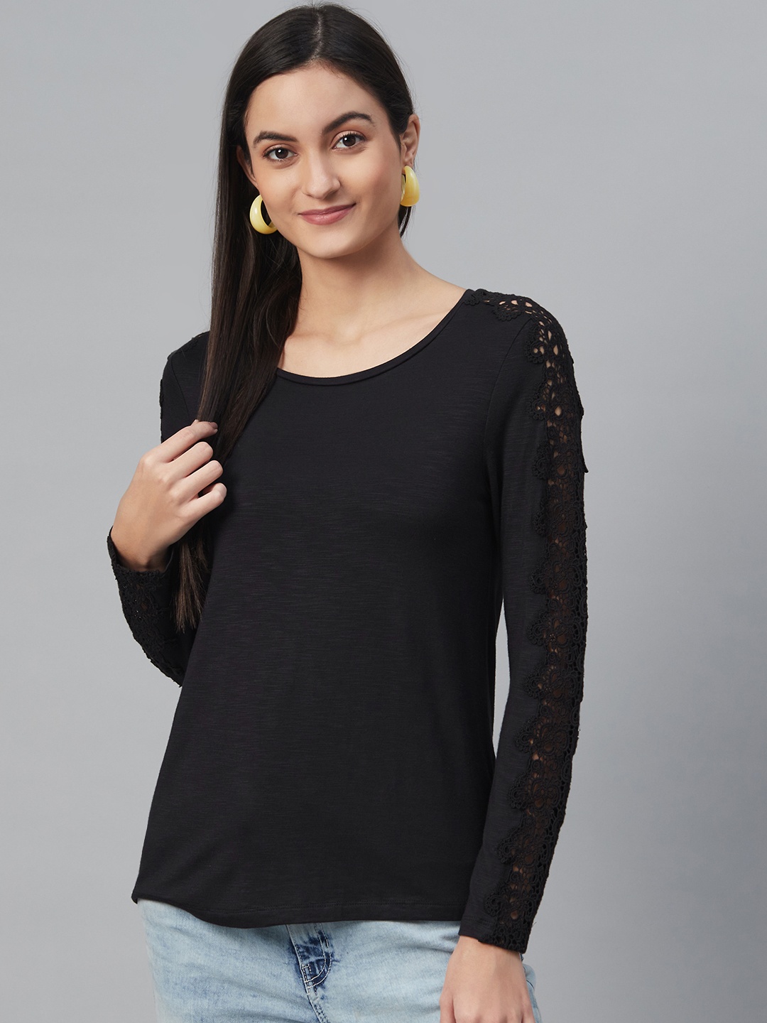 

Marks & Spencer Women Black Lace Detail Solid Top