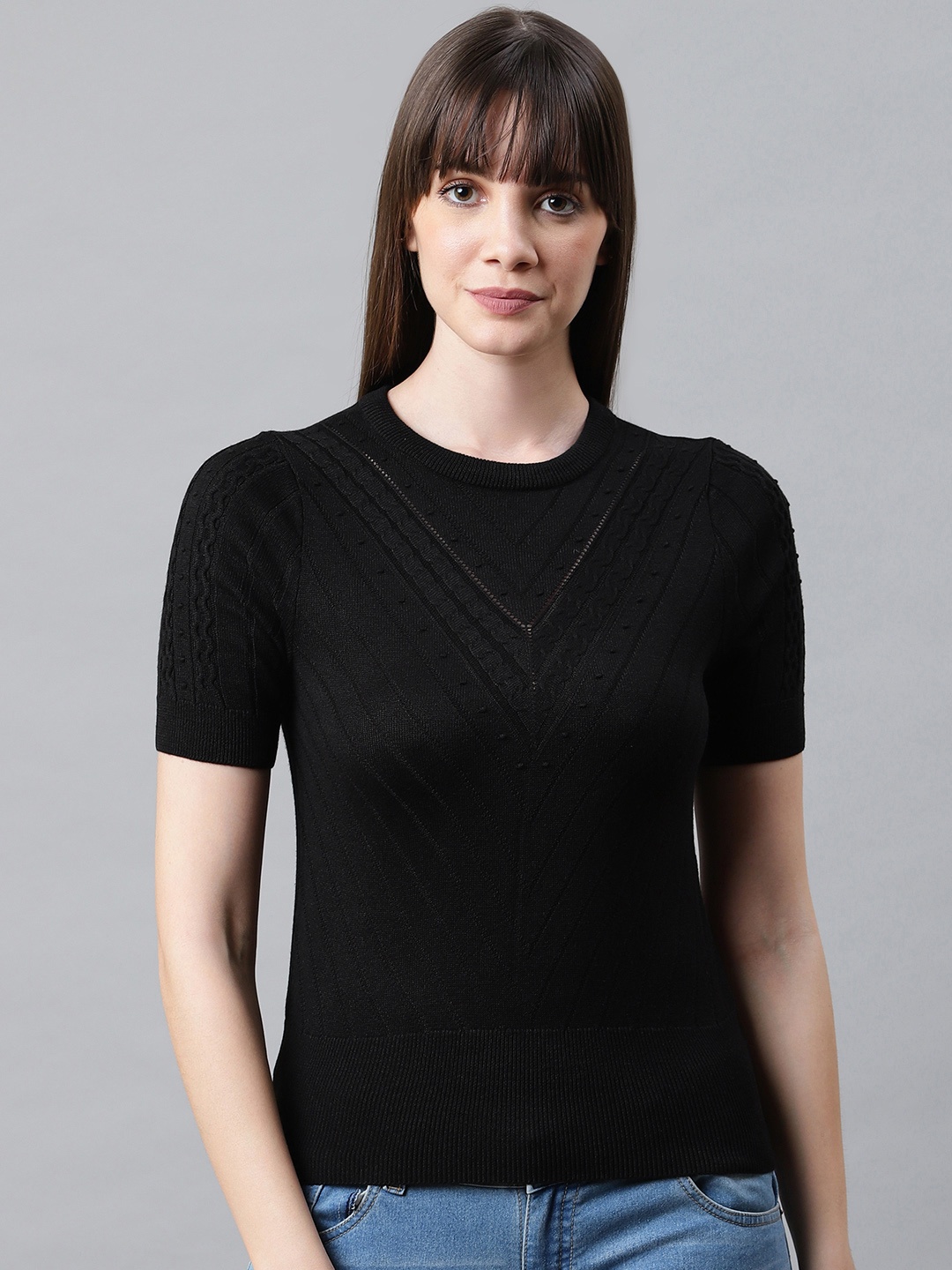 

Marks & Spencer Women Black Self Design Winter Top