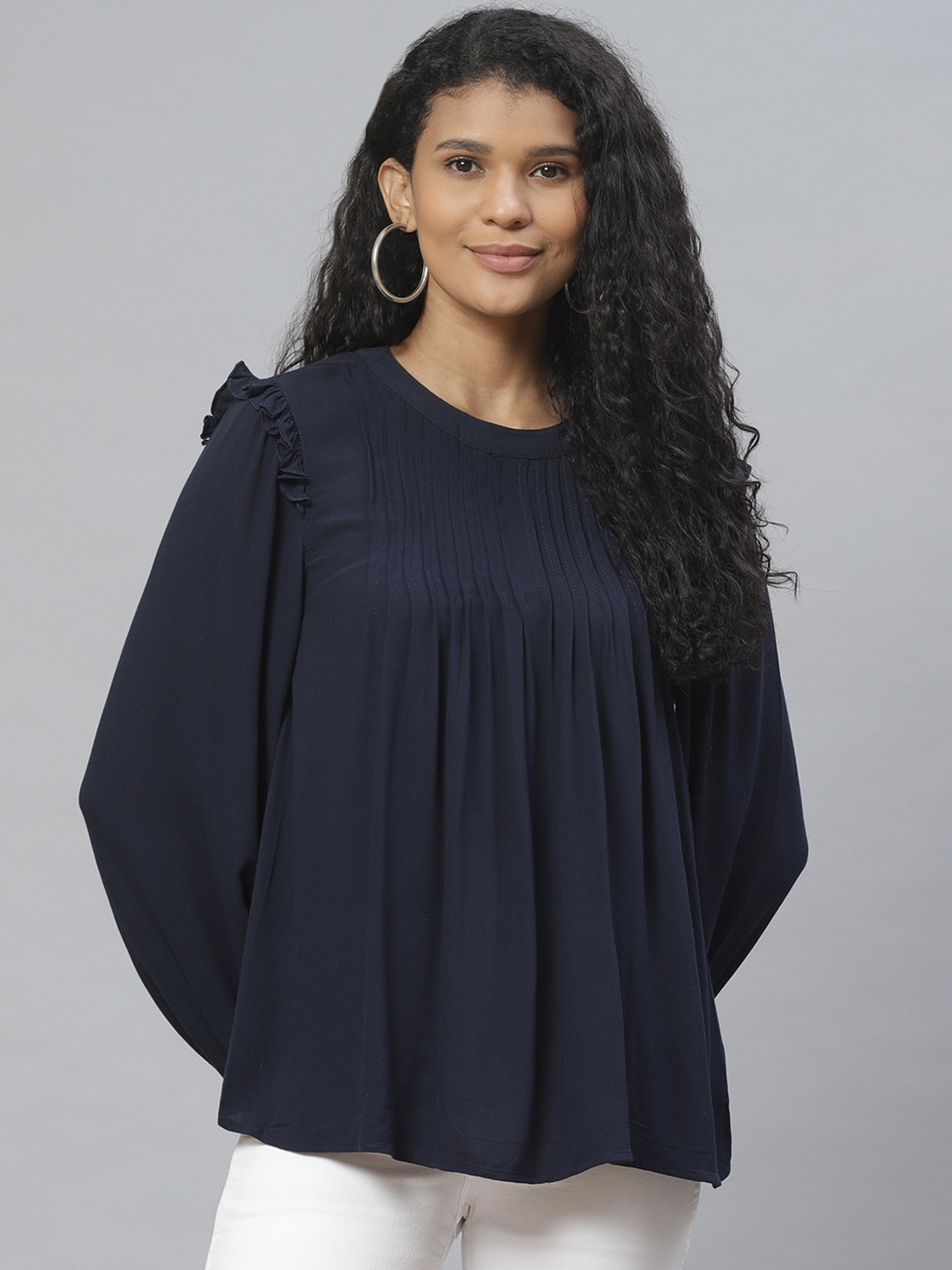 

Marks & Spencer Women Navy Blue Solid Ruffle Top