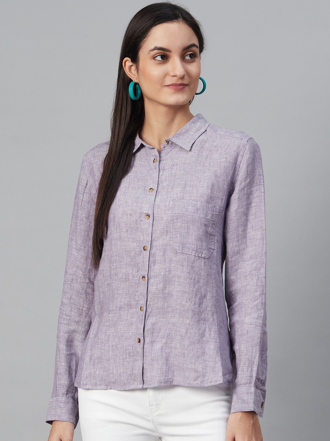 

Marks & Spencer Women Lavender Linen Regular Fit Solid Casual Shirt