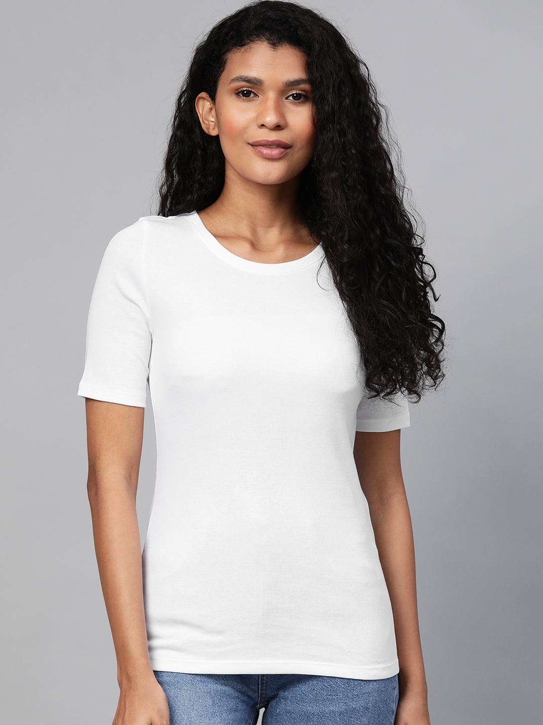 

Marks & Spencer Women White Solid Round Neck T-shirt