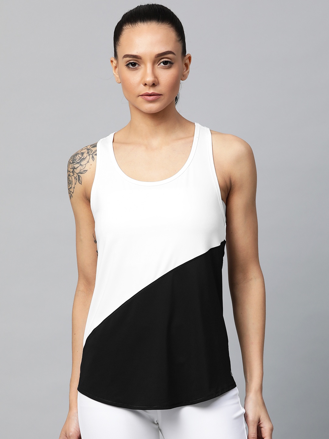 

Marks & Spencer Women Black & White Colourblocked Tank Top- T515300WHITE