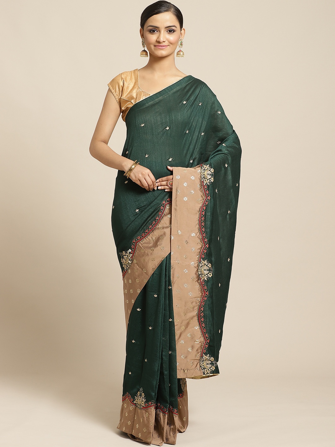 

Shaily Green & Beige Embroidered Saree