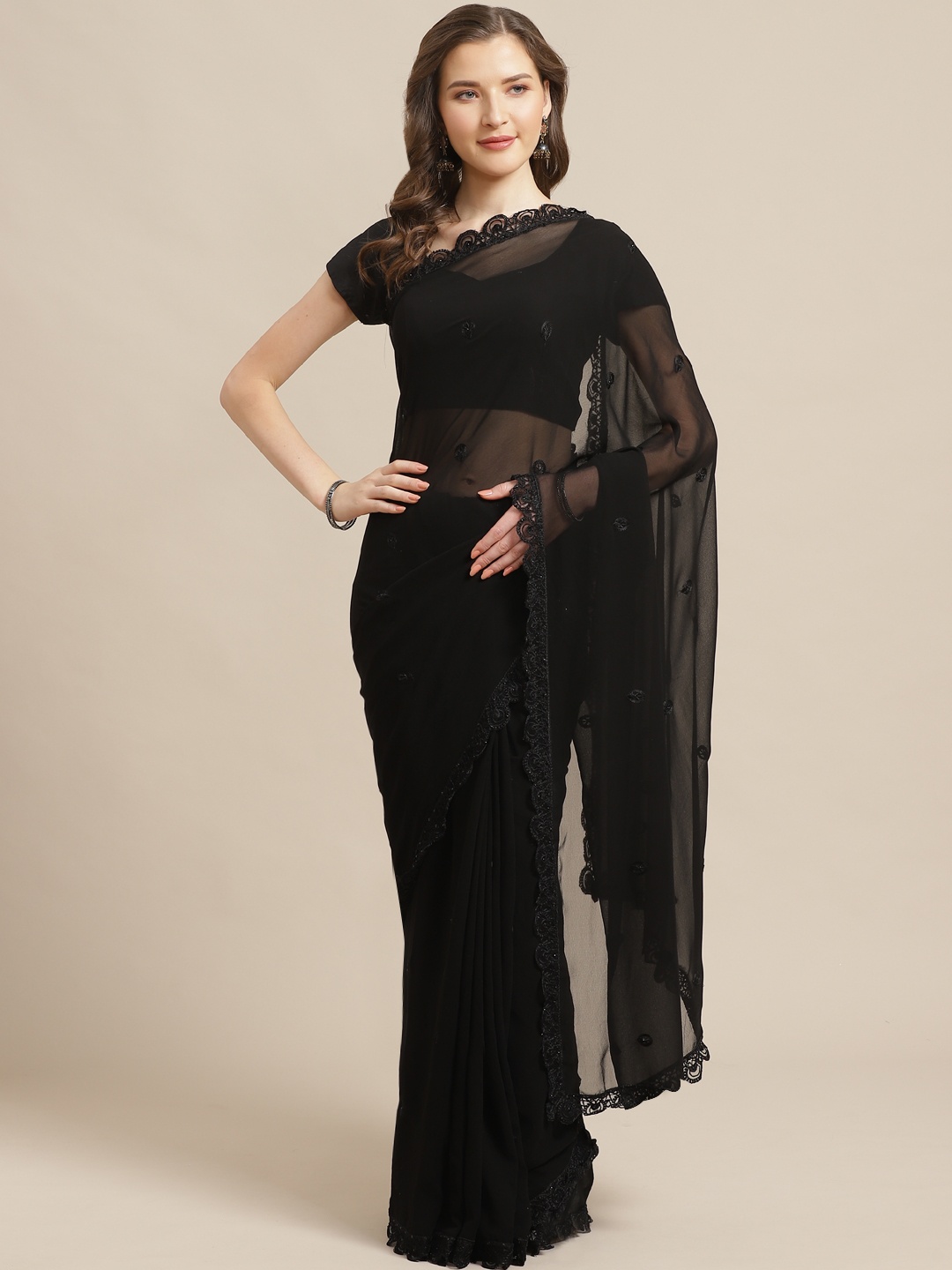 

Shaily Black Embroidered Saree