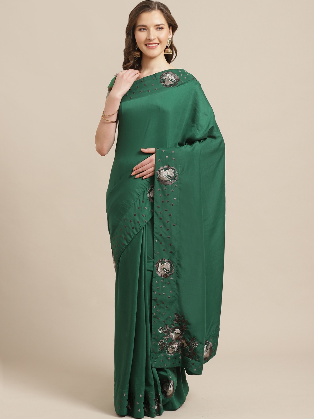 

Shaily Green Solid Saree