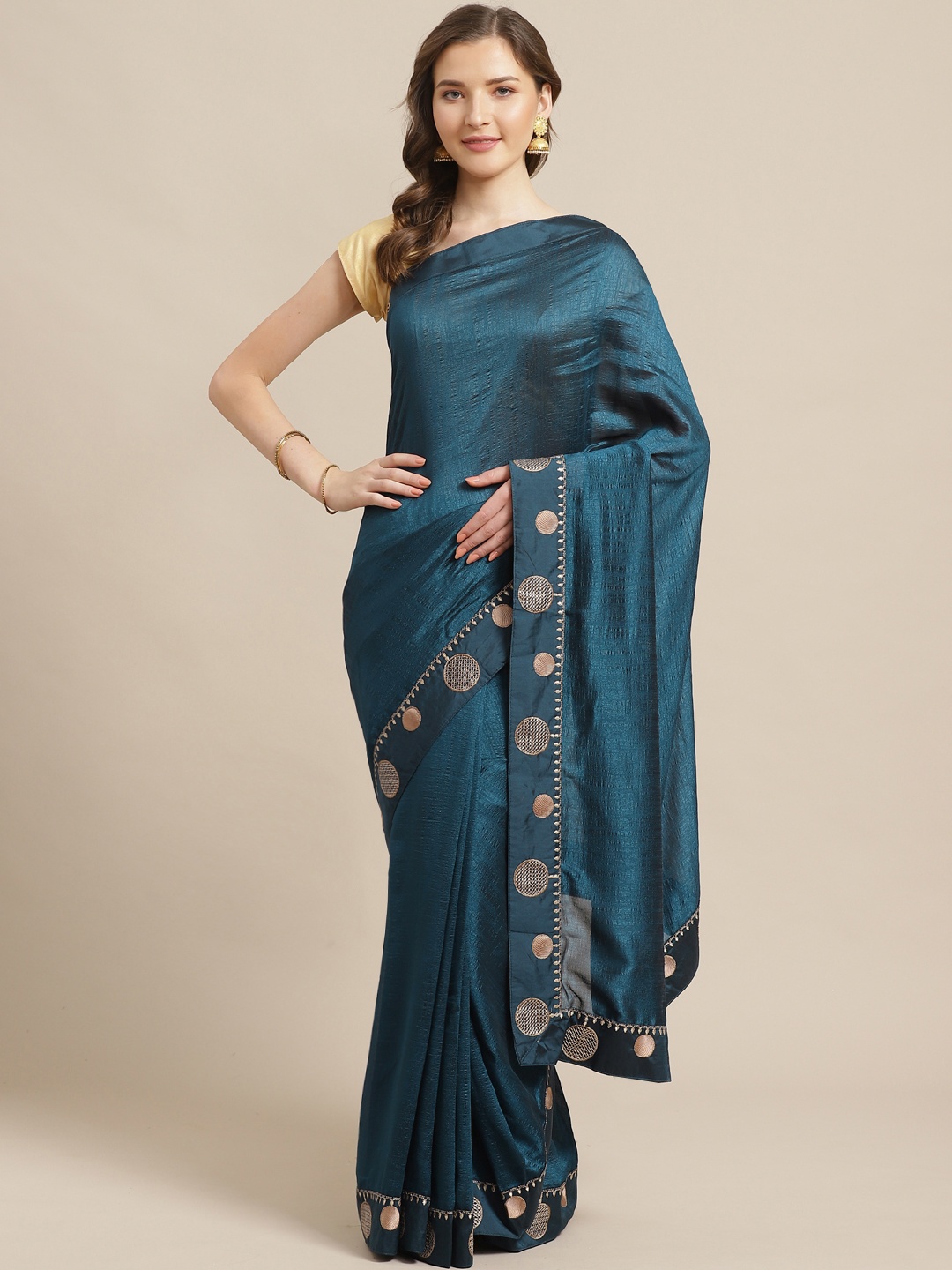

Shaily Teal Blue Solid Saree