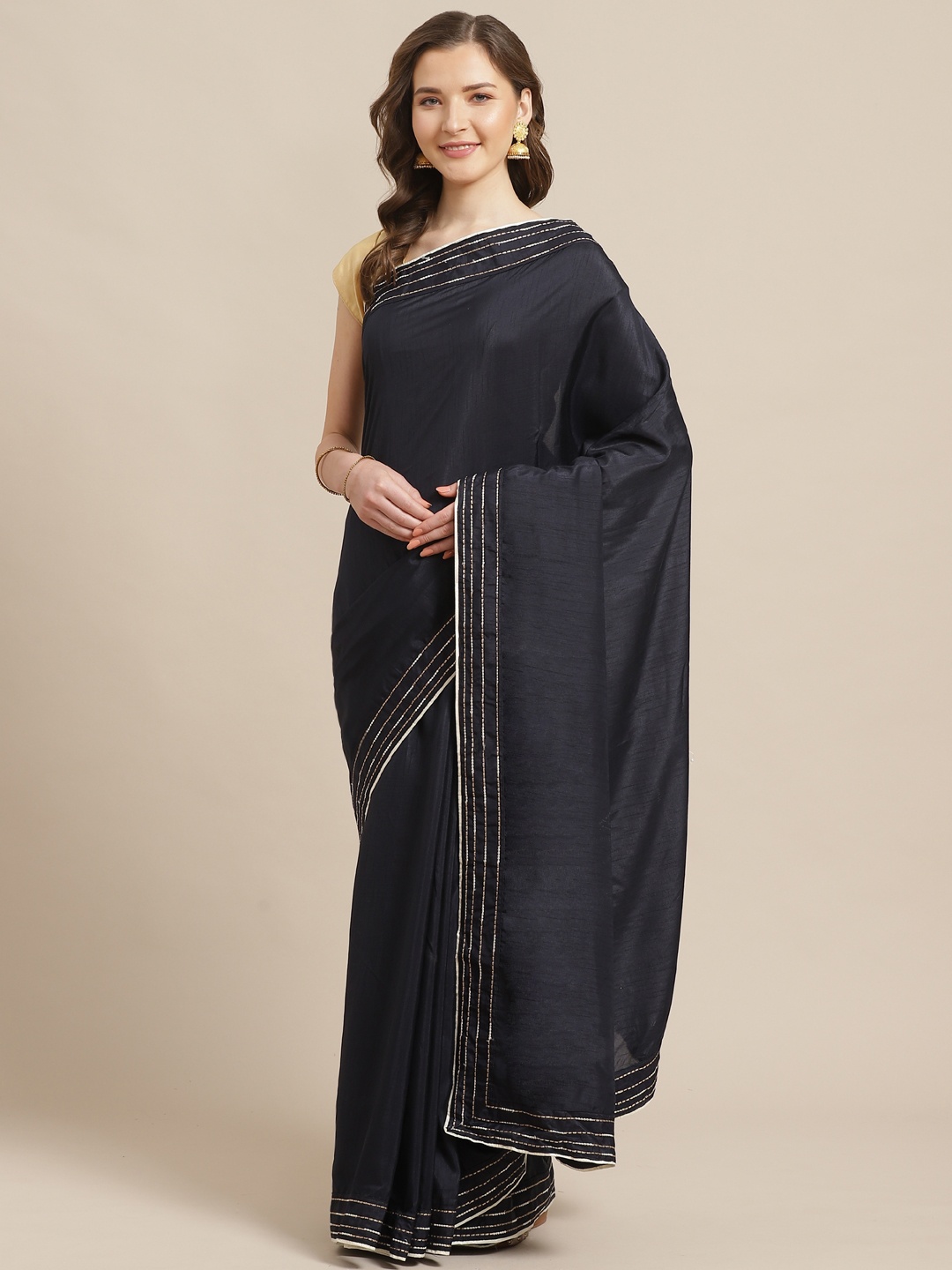 

Shaily Navy Blue Solid Saree